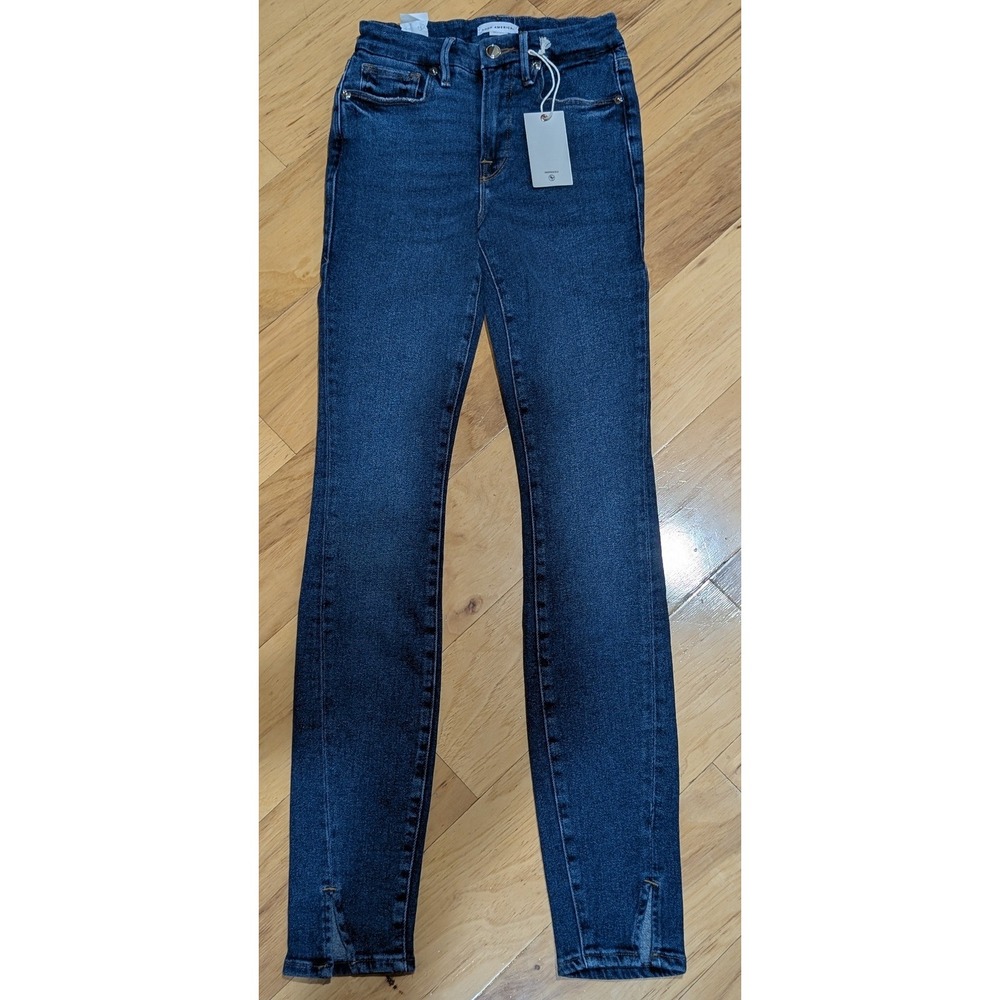 Good American Good Legs Skinny Jeans Indigo Split Hem GLTS941T Size 0 25 NEW